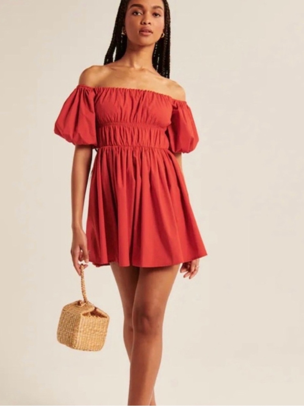 Abercrombie and Fitch red off the shoulder puff sleeve mini dress size S
